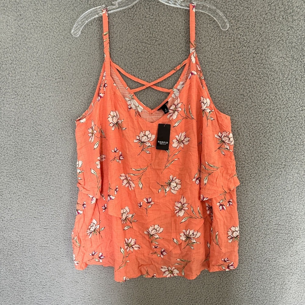torrid Coral Floral Crisscross Tank Top